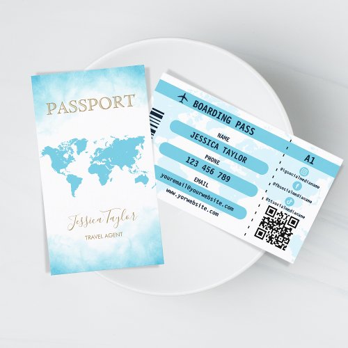 Passport Travel Makeup World Map Boarding Pass Business Card