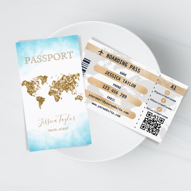 Passport Travel Makeup World Map Boarding Pass Business Card (Creator Uploaded)