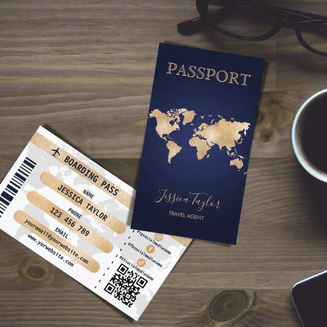 Passport Travel Makeup World Map Boarding Pass Business Card (Creator Uploaded)