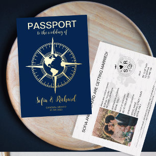 Passport Wedding Destination Compass World Ma Foil Invitation