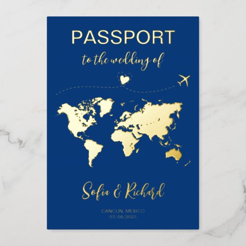 Passport Wedding Destination Gold Foil Adventure Foil Invitation