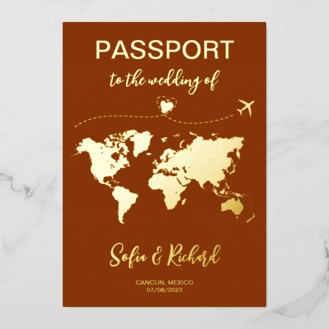 Passport Wedding Destination Gold Foil Adventure  Invitation (Front)