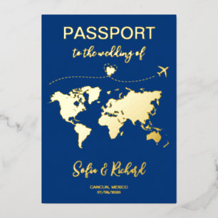 Passport Wedding Destination Gold Foil Adventure Invitation