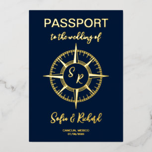 Passport Wedding Destination Gold Foil Compass Foil Invitation