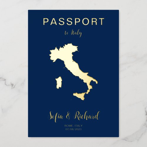Passport Wedding Destination Gold Foil Italy Map Foil Invitation