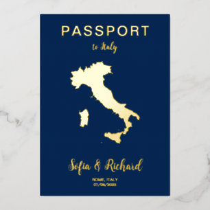 Passport Wedding Destination Gold Foil Italy Map Invitation