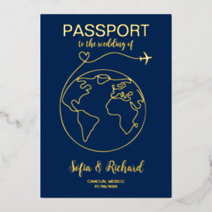 Passport Wedding Destination Gold Foil World Map F Foil Invitation