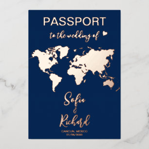 Passport Wedding Destination Gold Foil World Map F Foil Invitation