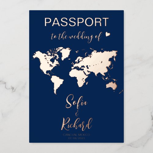 Passport Wedding Destination Gold Foil World Map F Foil Invitation