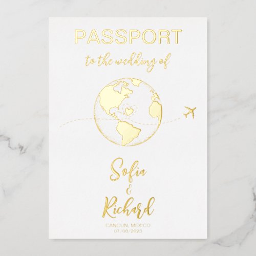 Passport Wedding Destination Gold Foil World Map F Foil Invitation