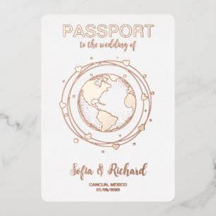 Passport Wedding Destination Gold Foil World Map F Foil Invitation