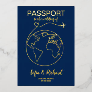 Passport Wedding Destination Gold Foil World Map F Invitation