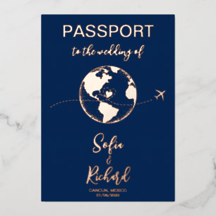 Passport Wedding Destination Gold Foil World Map F Invitation