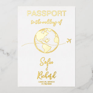 Passport Wedding Destination Gold Foil World Map F Invitation