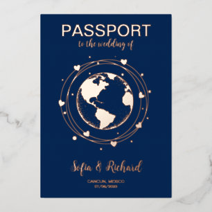 Passport Wedding Destination Gold Foil World Map Invitation