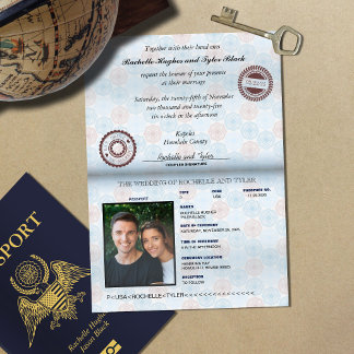 Passport Wedding Invitation with real Foil emblem Foil Invitation