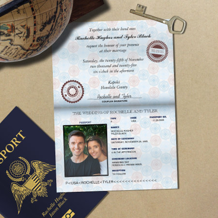 Passport Wedding Invitation With Real Foil Emblem  Foil Invitation