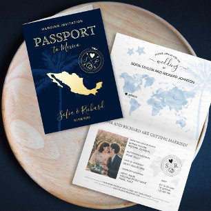 Passport World Map Mexico Palm Beach Wedding Foil Greeting Card