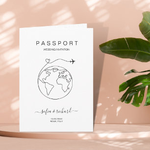 Passport World Map Modern Minimalist Destination Invitation