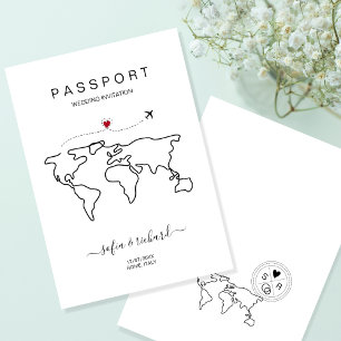 Passport World Map Modern Minimalist Destination Invitation