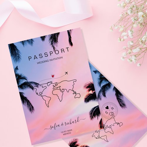 Passport World Map Modern Minimalist Destination   Invitation