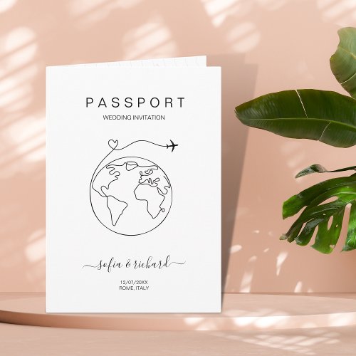 Passport World Map Modern Minimalist Destination   Invitation