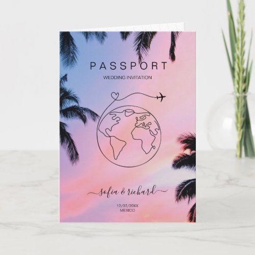 Passport World Map Modern Minimalist QR Code Invitation