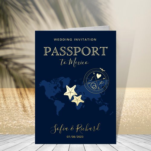 Passport  World Map Sea Star Beach Wedding Foil Greeting Card