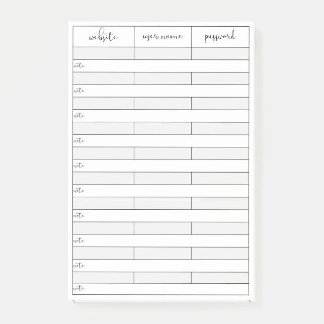 Password Reminder Notes (Front)