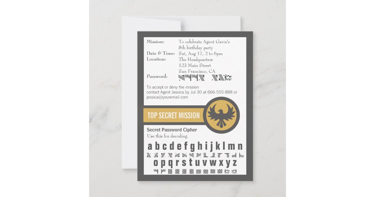 Password Secret Agent Birthday Party Invitation | Zazzle