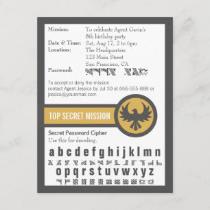 Password Secret Agent Birthday Party Invitation