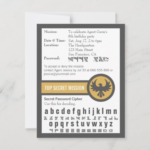 Password Secret Agent Birthday Party Invitation