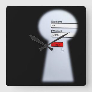 Password Security Square Wall Clock
