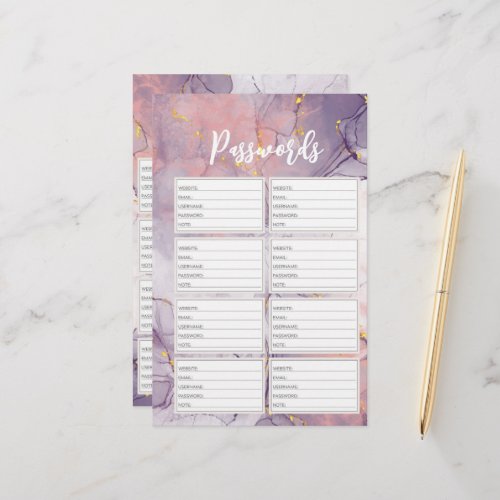 Passwords Planner Insert _ Marble US Half Letter