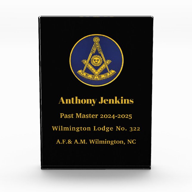 Past Master Freemason Master Mason Lodge Masonry Acrylic Award (Front)
