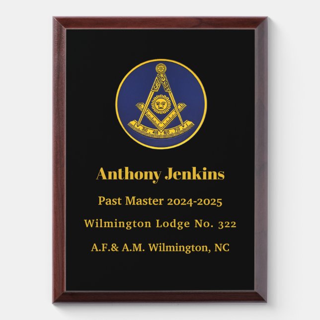 Past Master Freemason Master Mason Lodge Masonry Award Plaque (Vertical)