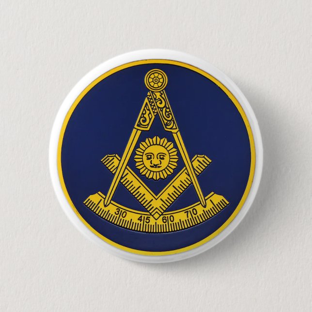 Past Master Freemason Square and Compass Masonic  Button (Front)