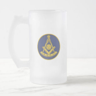 Past Master Freemason Square and Compass Masonic  Frosted Glass Beer Mug