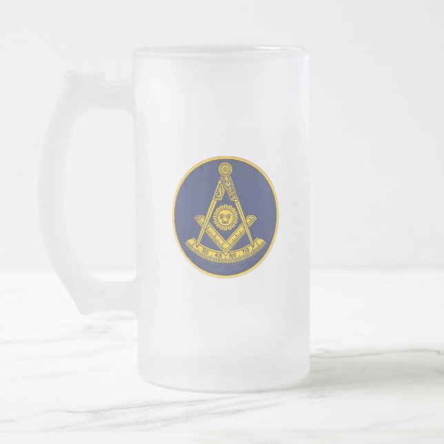 Past Master Freemason Square and Compass Masonic  Frosted Glass Beer Mug (Left)
