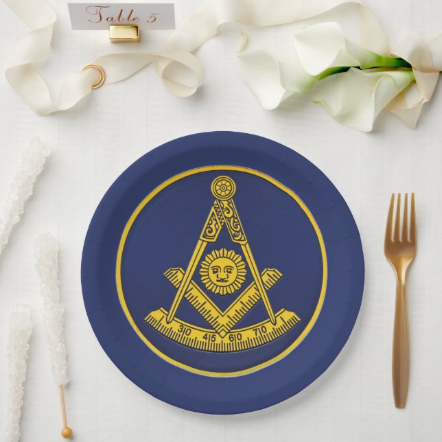 Past Master Freemason Square and Compass Masonic  Paper Plates (Wedding)