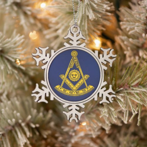 Past Master Freemason Square and Compass Masonic  Snowflake Pewter Christmas Ornament