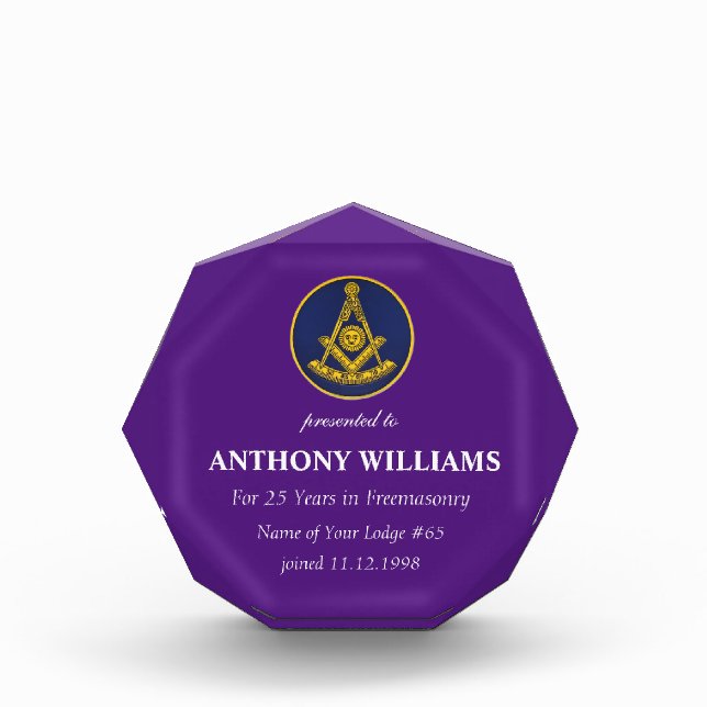 Past Master Freemasonry Freemason Masonic Acrylic Award (Front)