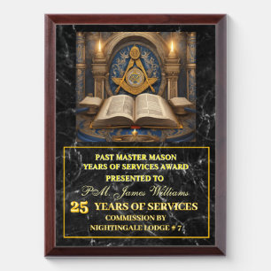 Past Master Mason Year Of Services Award Plaque