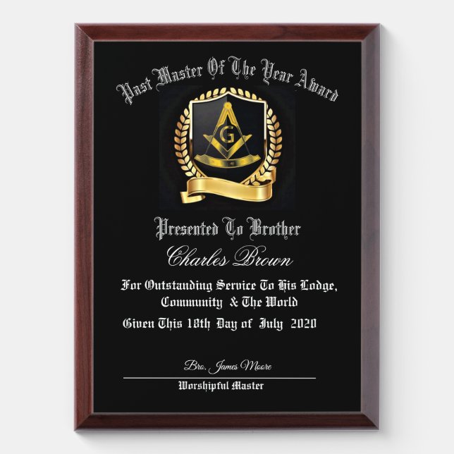 Past Master of the year Award Plaque (Vertical)