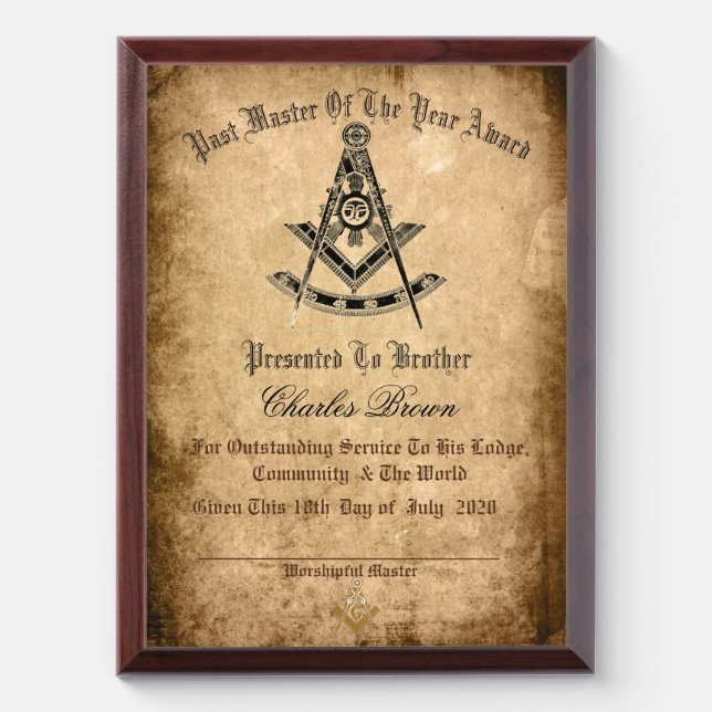 Past Master of the year Award Plaque (Vertical)