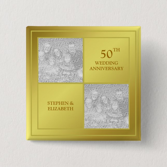 Past & Present Photo Golden Anniversary (Shiny) Button (Front)