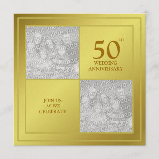 Past & Present Photo Golden Anniversary (Shiny) Invitation