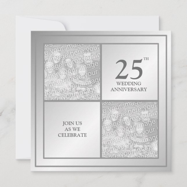 Past & Present Photo Silver Anniversary (Shiny) Invitation (Front)