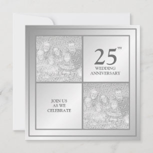 Past & Present Photo Silver Anniversary (Shiny) Invitation