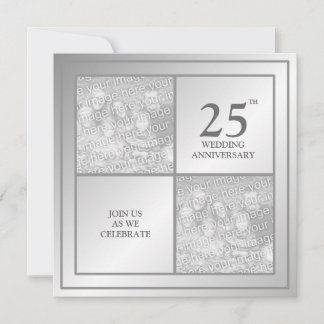 Past & Present Photo Silver Anniversary (Shiny) Invitation